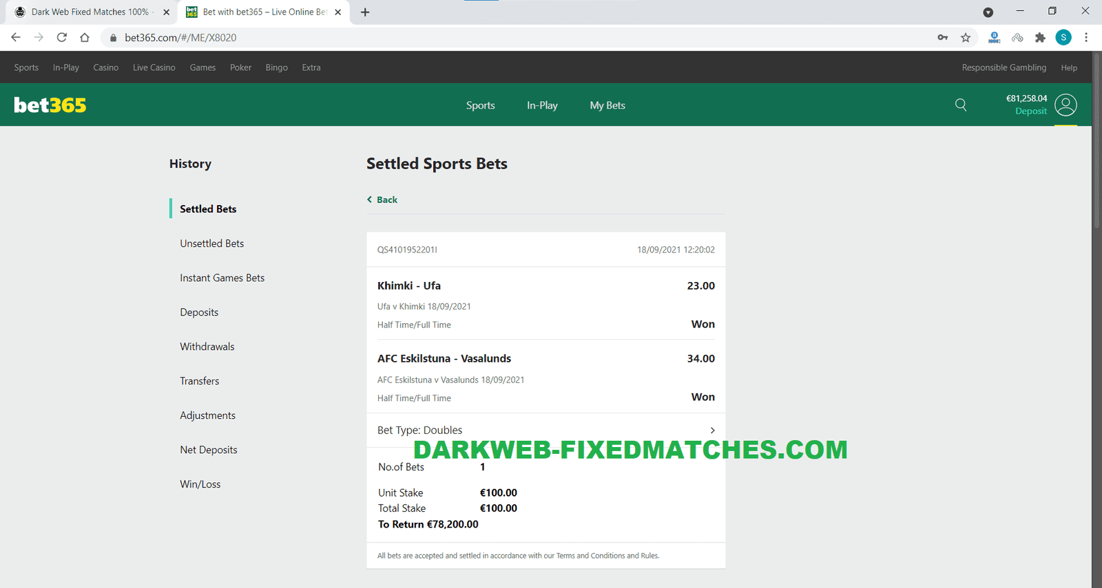 dark web fixed matches won 18 09