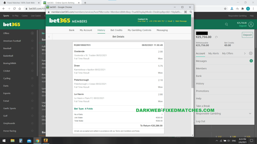 football fixed matches won 06 02 dark web
