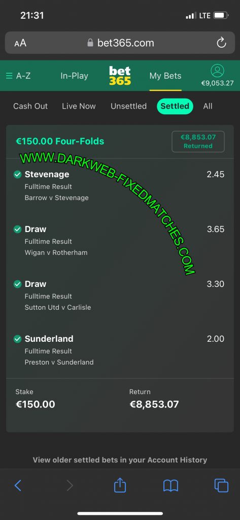 DARK WEB BETTING ODDS FIXED MATCHES 1X2 VIP TICKET