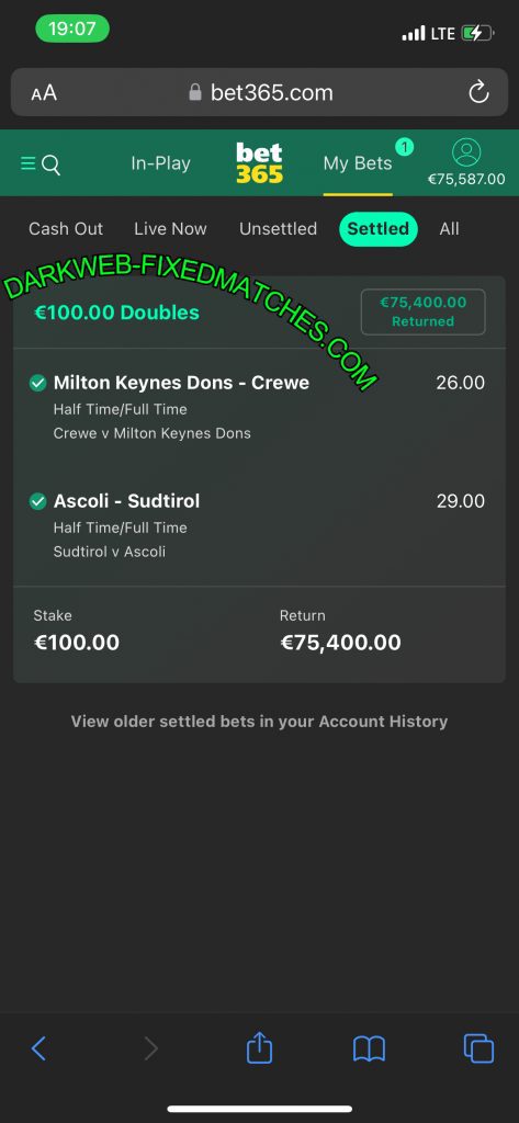 DARK WEB FIXED MATCH HTFT ODDS DOUBLE