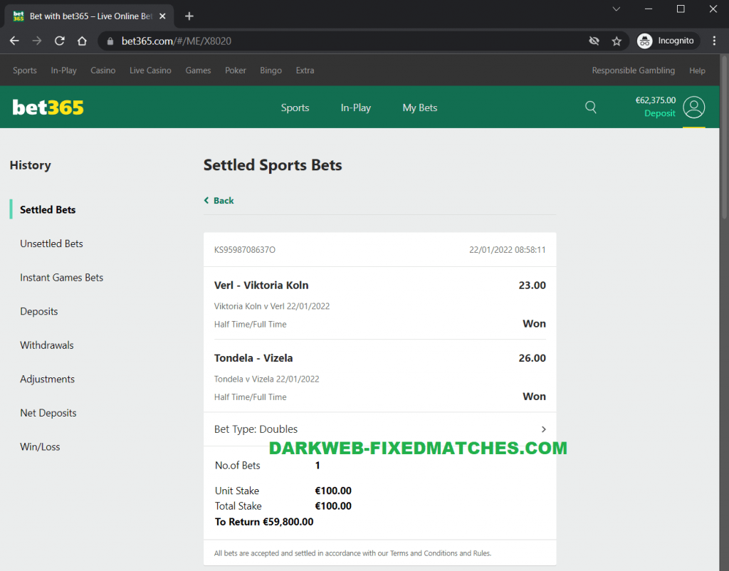 dark web fixed matches halftime fulltime won 22 01
