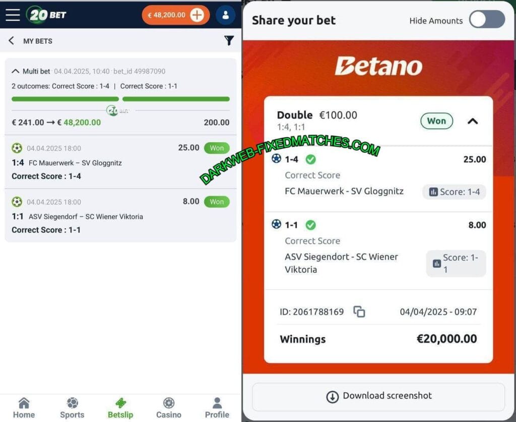 20BET DARK WEB FIXED MATCHES TIPS