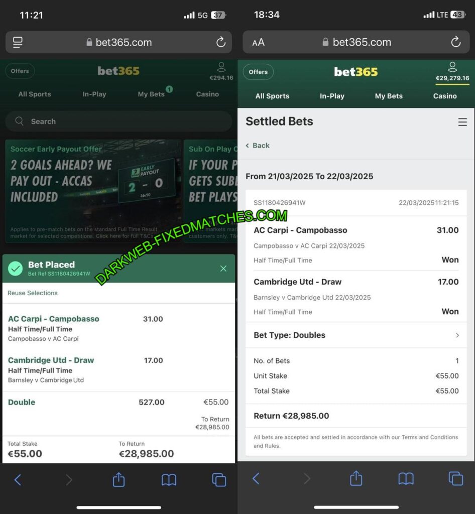 BET365 FIXED MATCHES HTFT TIPS