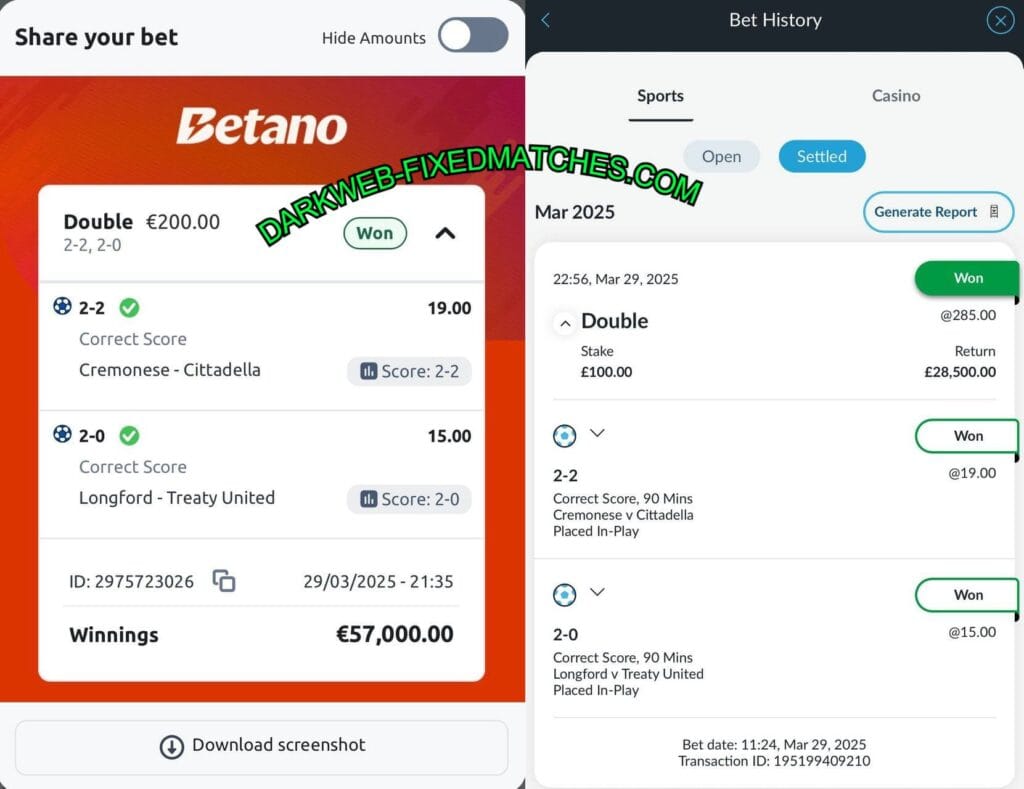BETANO CORRECT SOCCER FIXED MATCHES