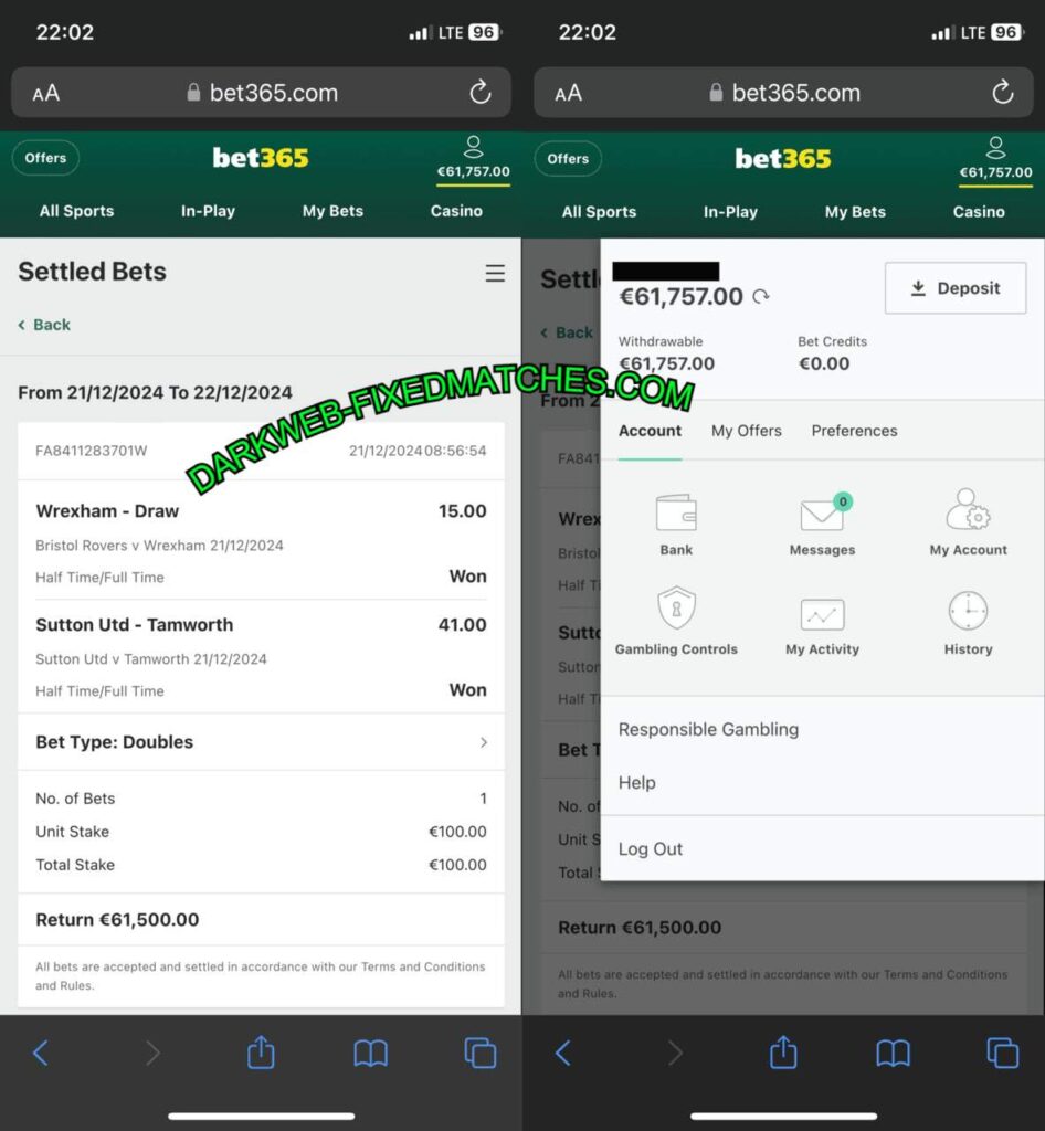 DARK WEB BET365 FIXED MATCHES