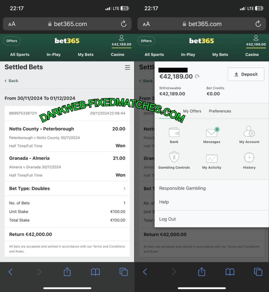 DARKWEB FIXED MATCHES HTFT BET365