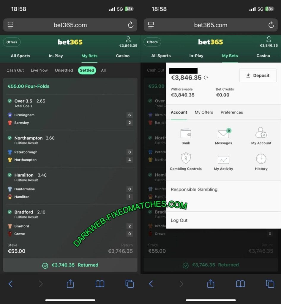 VIP FIXED MATCHES BETTING TIPS 1X2 DARK WEB