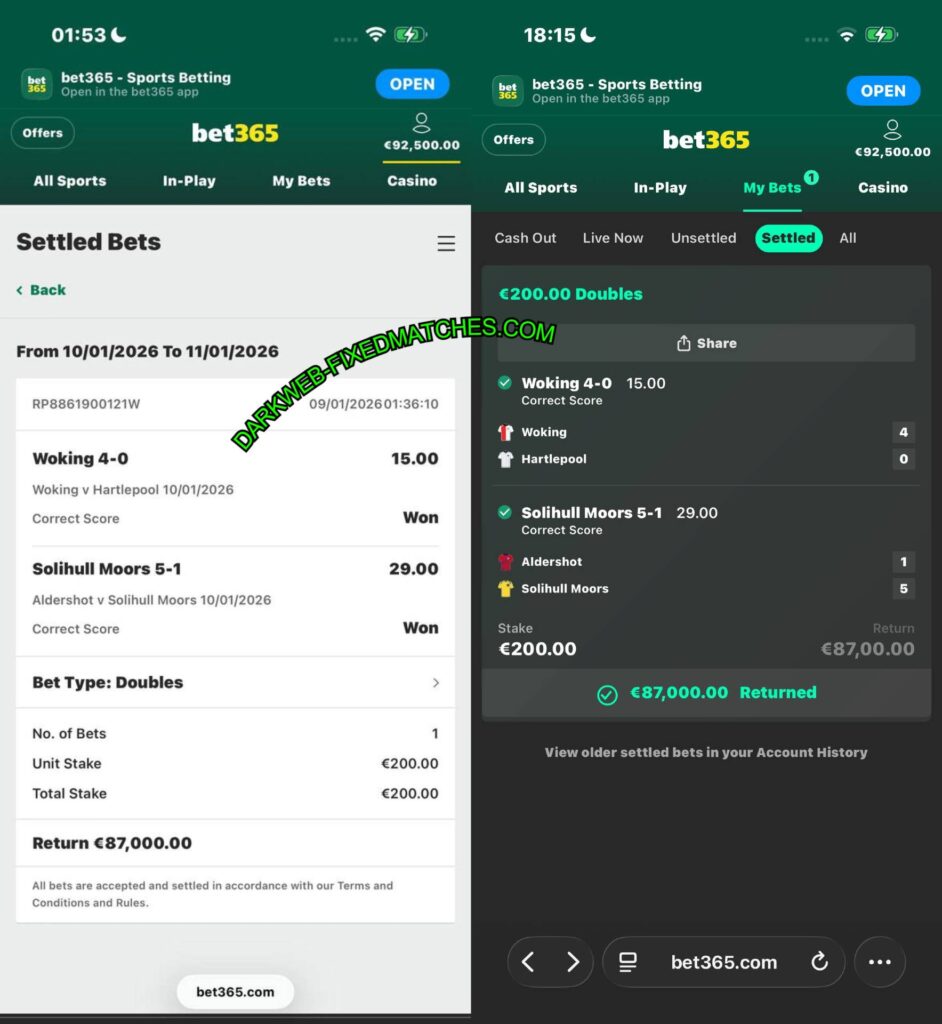 BET365 CORRECT SCORE FIXED MATCH