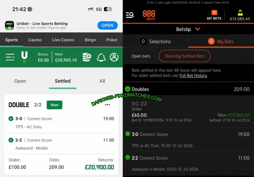 888 SPORT CORRECT SCORE MATCHES