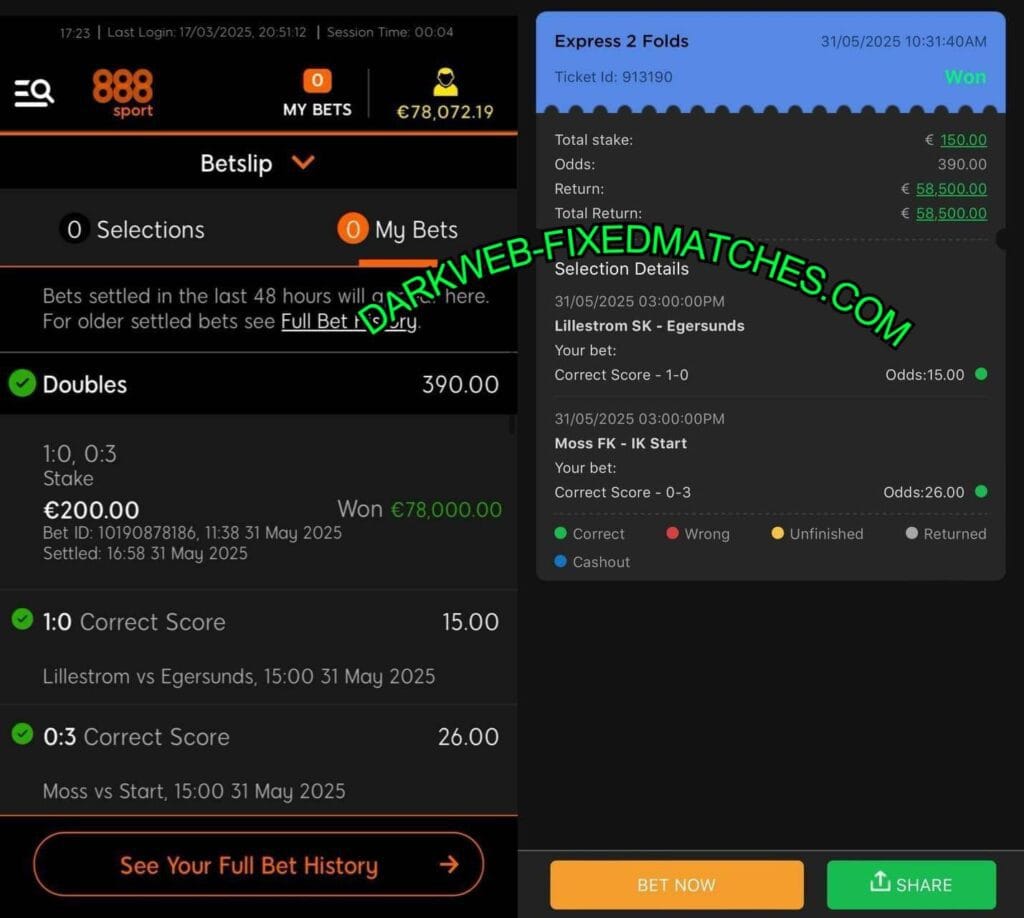 888SPORT FIXED CORRECT SCORE TIPS
