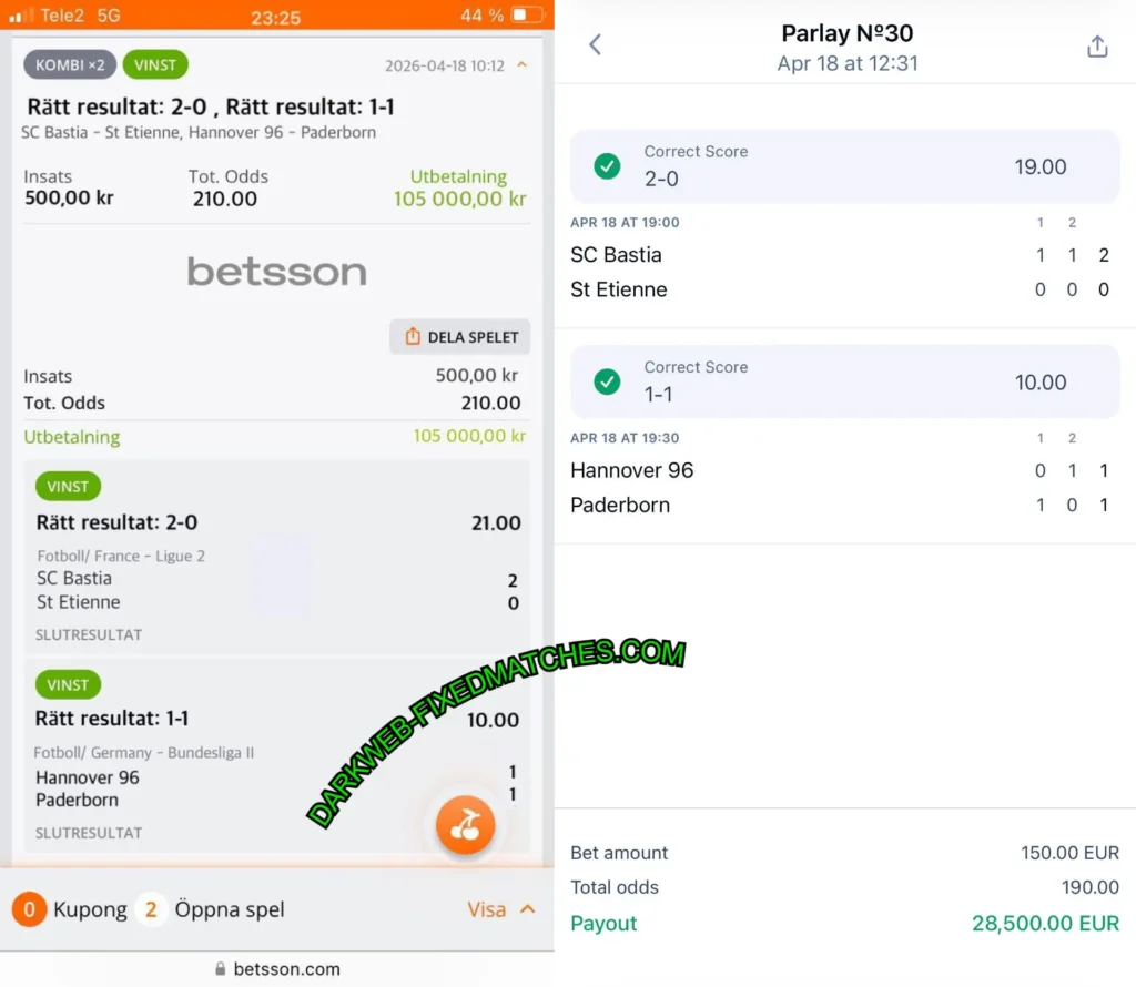 BETSSON SURE CORRECT SCORE ODDS