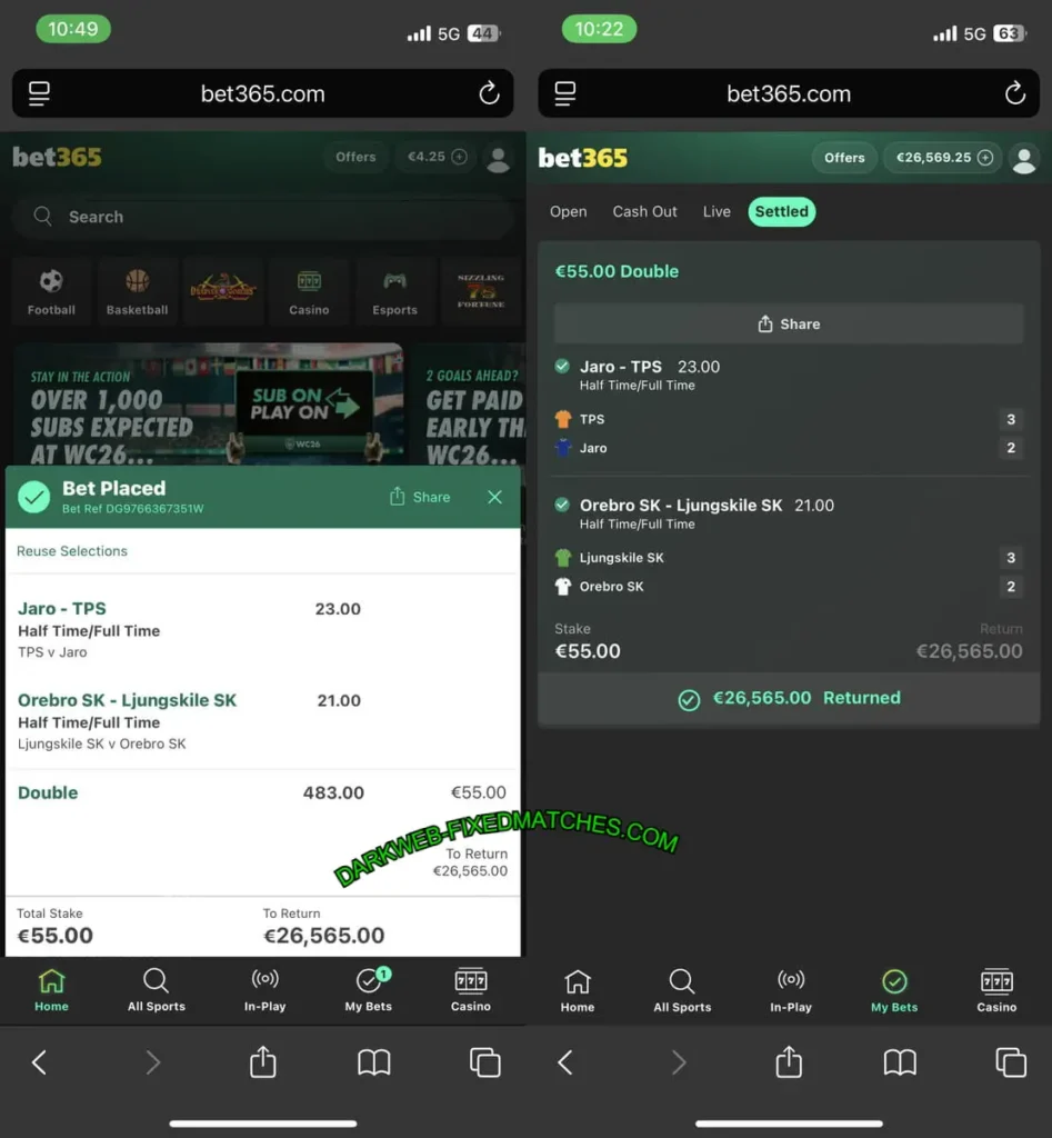 DARKWEB BET365 HAFLTIME FULLTIME TIPS