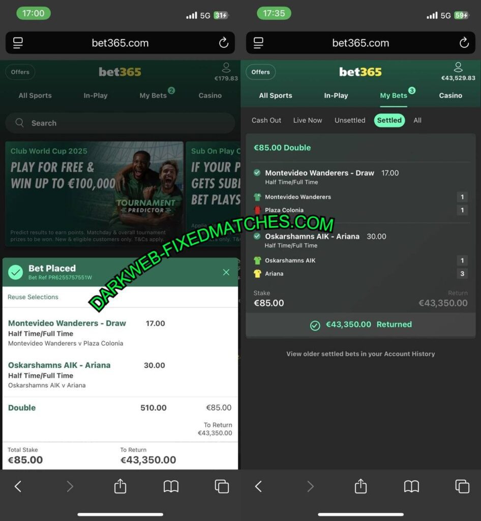 DARKWEB FOOTBALL FIXED MATCHES HTFT TIPS