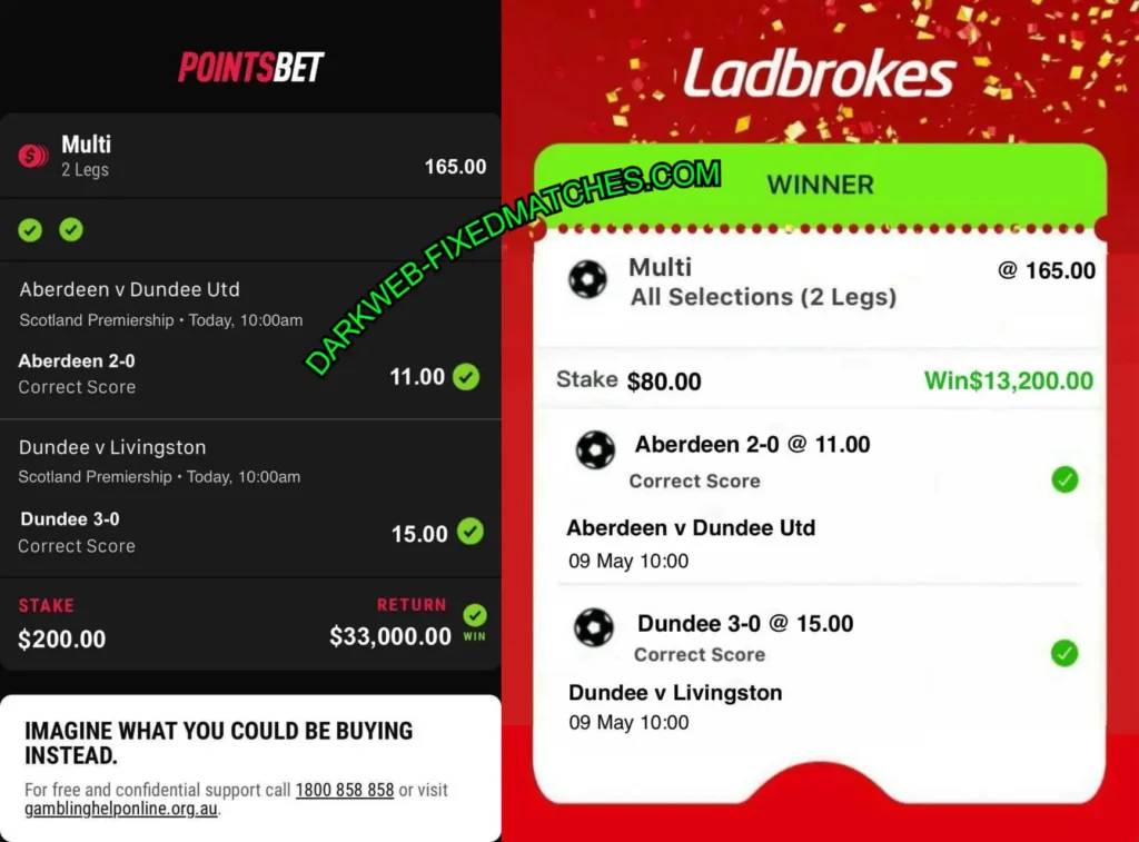 LADBROKERS CORRECT FIXED BETTING SCORES