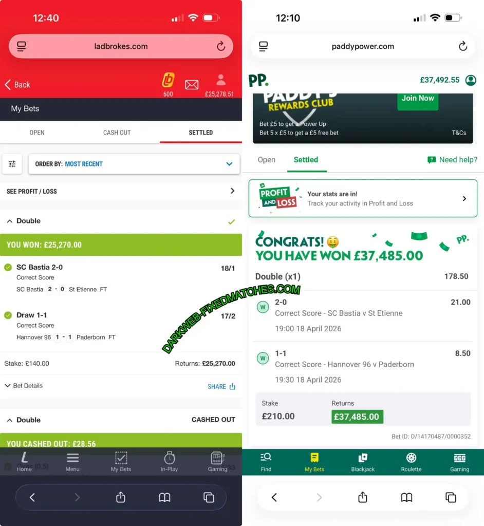 PADDYPOWER CORRECT FIXED MATCHES ODDS