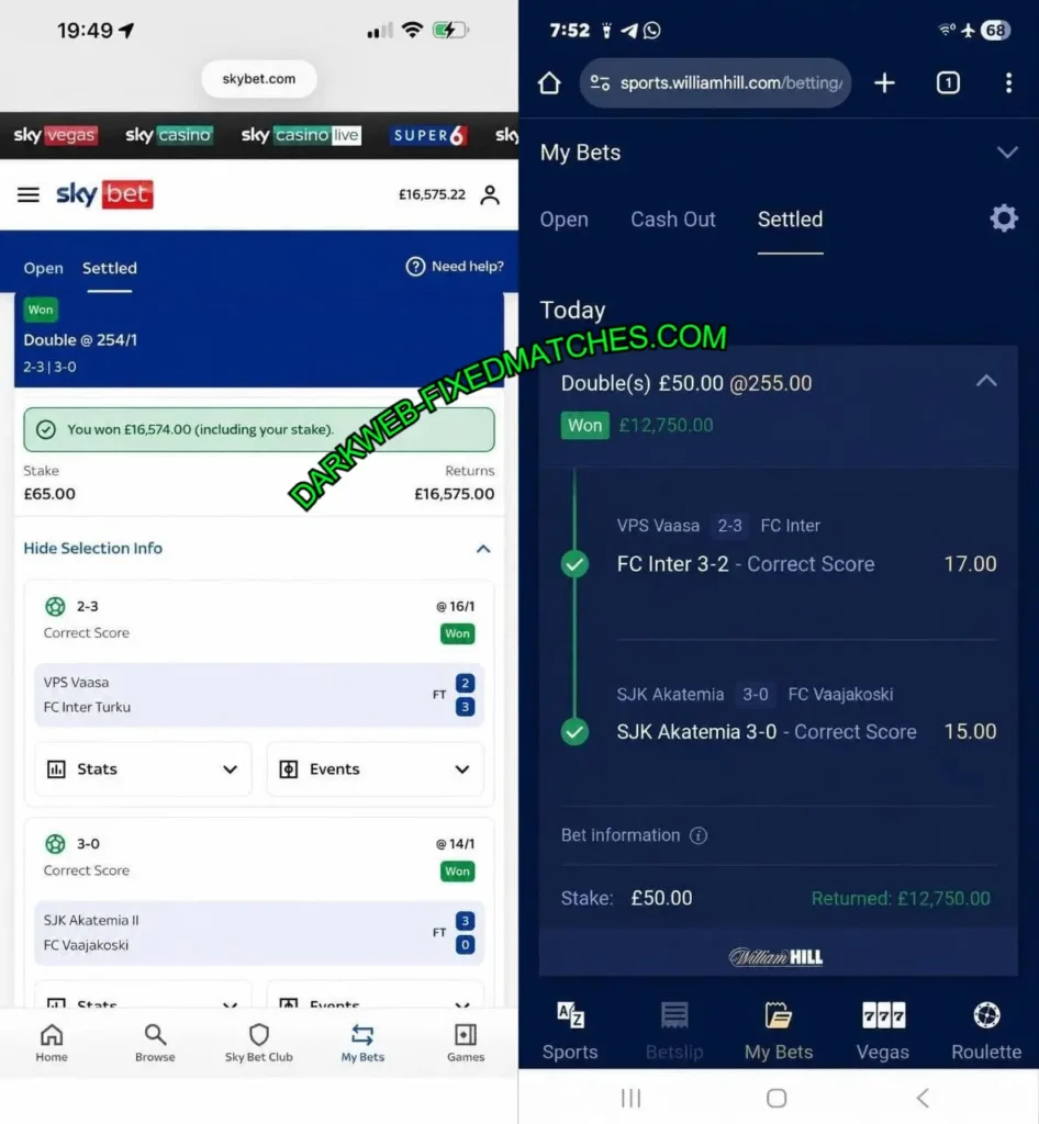 SKYBET FOOTBALL CORRECT SCORE MATCHES