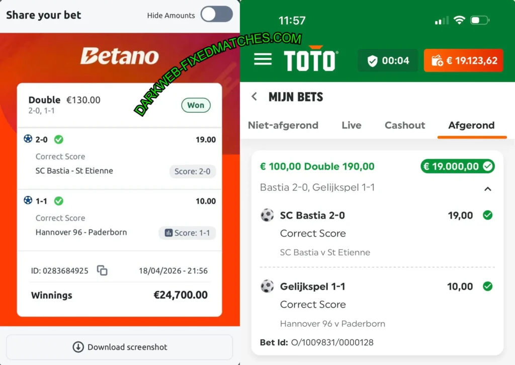 TOTO FIXED CORRECT SCORE MATCHES