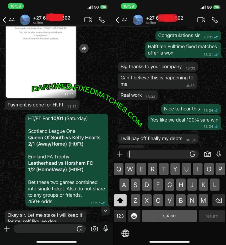 WHATSAPP FIXED MATCHES ON DARK WEB